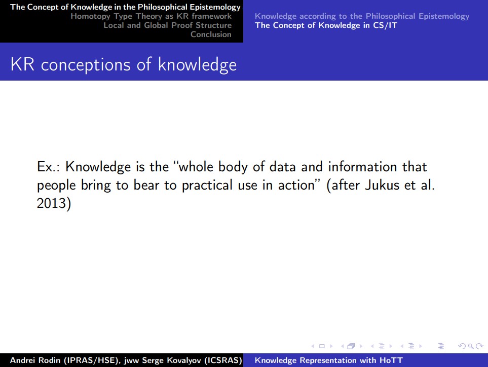 "Представление знание с помощью гомотопической теории типов"; проблема в эпистемологии, не в синтаксисе
