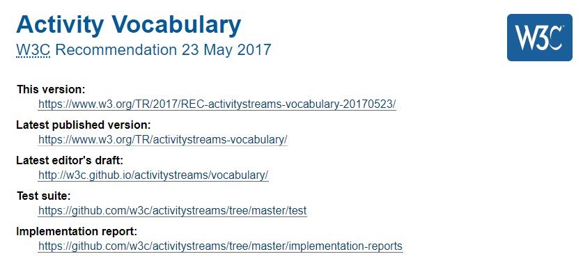 W3C Activity Vocabulary, хорошо забытое старое